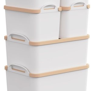 8 contenedores de almacenamiento con tapas de bambú, contenedores de almacenamiento de plástico para estantes, cajones, escritorio, armario, sala de 8 contenedores de almacenamiento con tapas de bambú, contenedores de almacenamiento de plástico para estantes, cajones, escritorio, armario, sala de