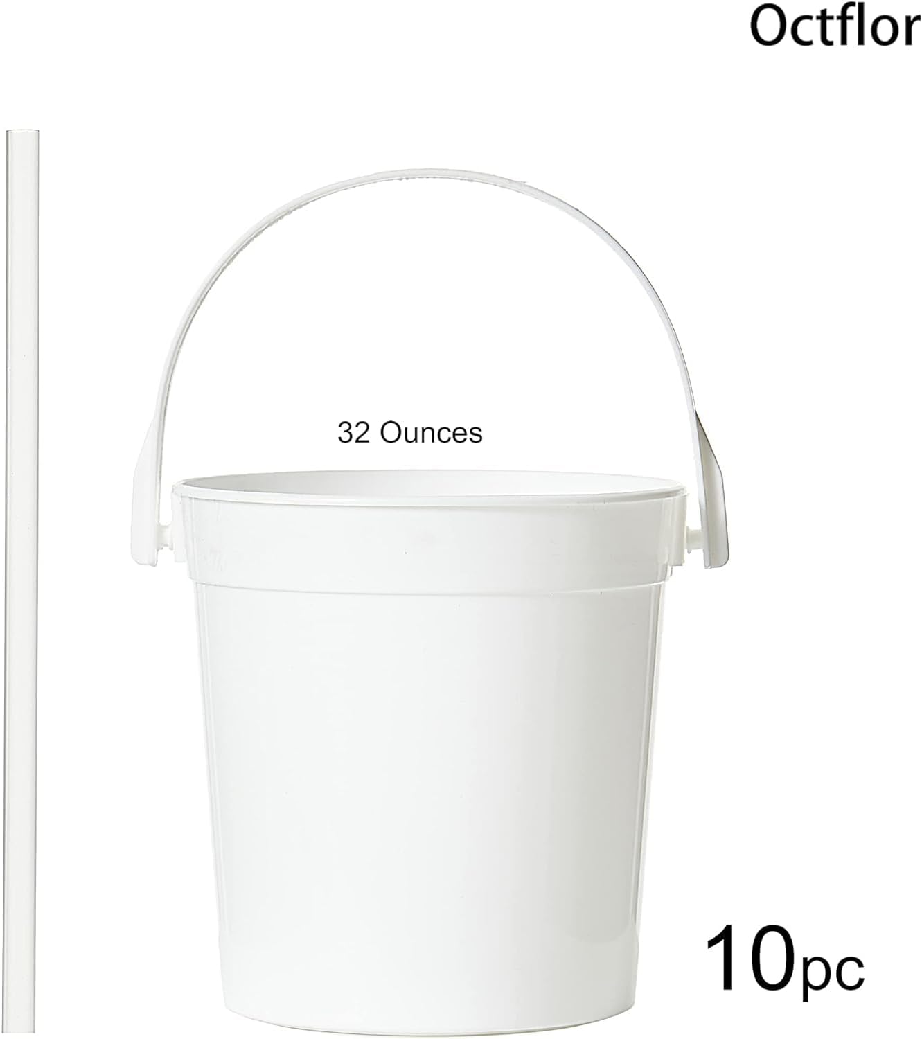 Cubos de plástico para ron para bebidas (paquete de 10 unidades), cubos de bebida para fiestas, cuencos reutilizables con popote (32 onzas) (blanco)