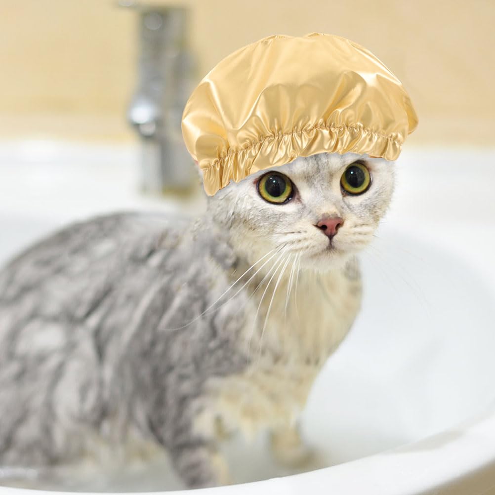 LOGOFUN Gorro de ducha para mascotas, sombrero envolvente para la cabeza de gato, cubierta reutilizable para orejas de baño con correa ajustable,