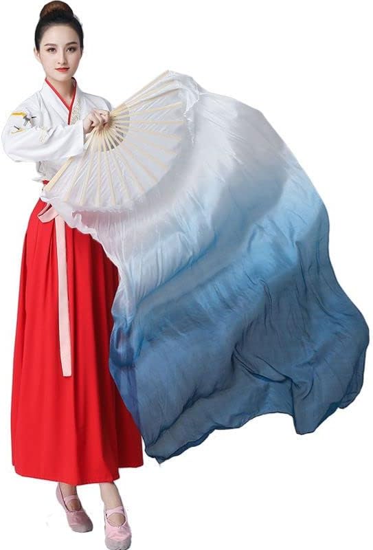 1 par (izquierda y derecha) para mujer, abanico de seda real para danza del vientre, 4.9 ft de seda para danza del vientre, velos de bambú para
