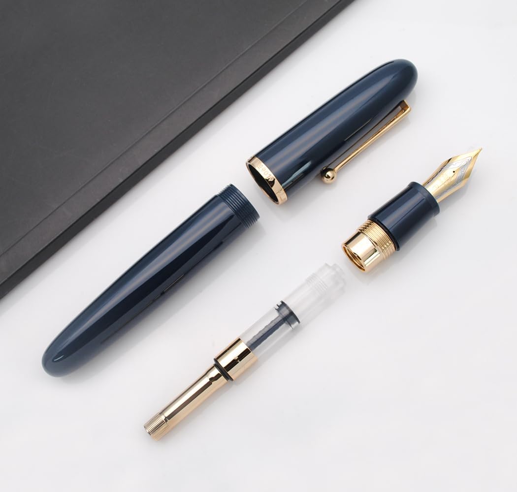 JINHAO 9019 – Pluma estilográfica Dadao Series con convertidor de tinta de alta capacidad (azul oscuro, punta fina de 0.020 in)