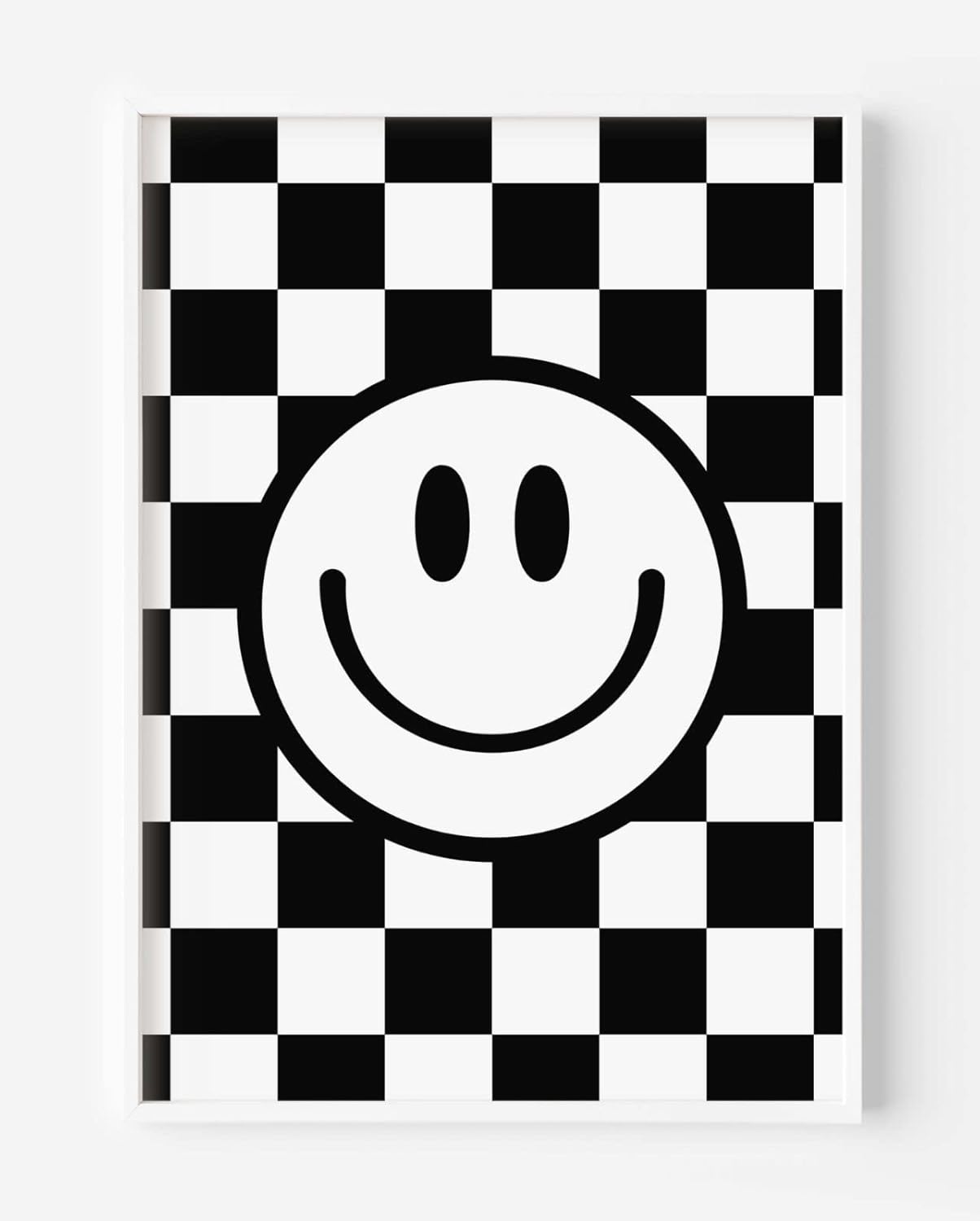 Black and White Checkered Smiley Face Poster for Kids Room Rad Little Dude Wall Decor for Boys Room UNFRAMED (Black, 11×14)