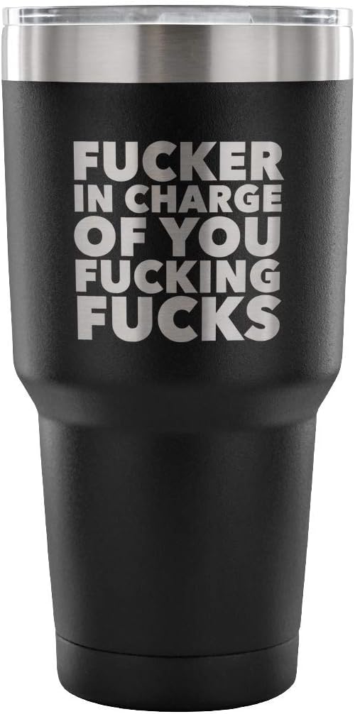 HollyWood & Twine Funny Boss Gifts Fucker in Charge – Taza de metal de doble pared aislada al vacío, taza de viaje fría y caliente, 30 onzas, libre