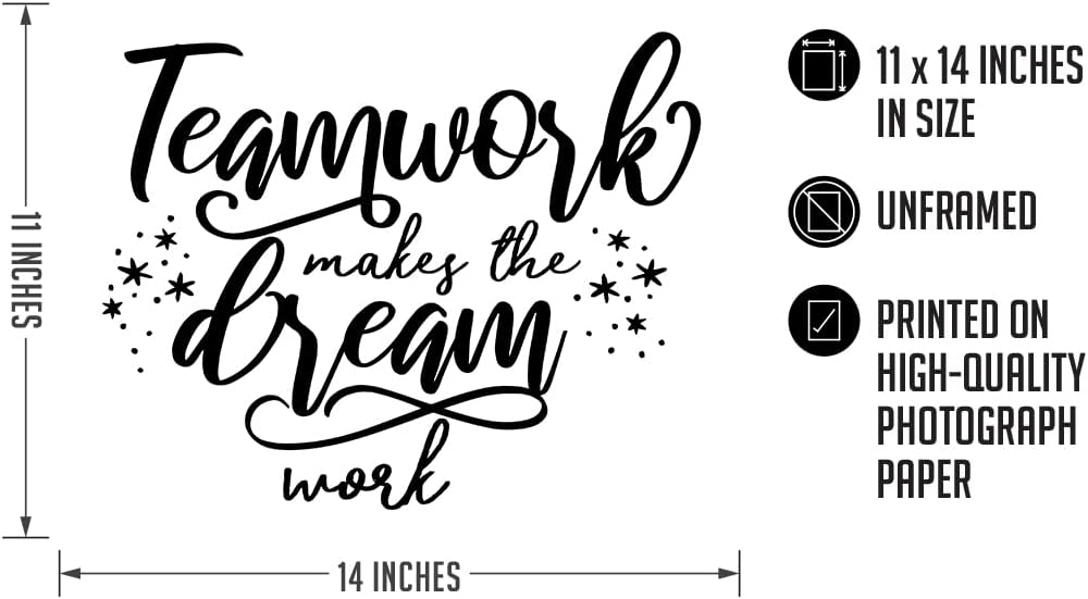 Govivo Teamwork Makes The Dream Work – Impresión artística de pared con cita motivacional, impresión de decoración de pared, póster o lienzo para