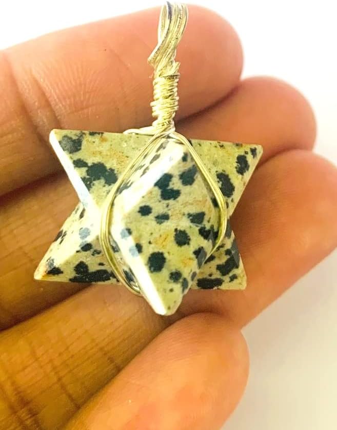 crystalmiracle Colgante de estrella Merkaba de jaspe dálmata natural, accesorio de cristal de 1 pulgada, regalo de energía curativa de chakras,