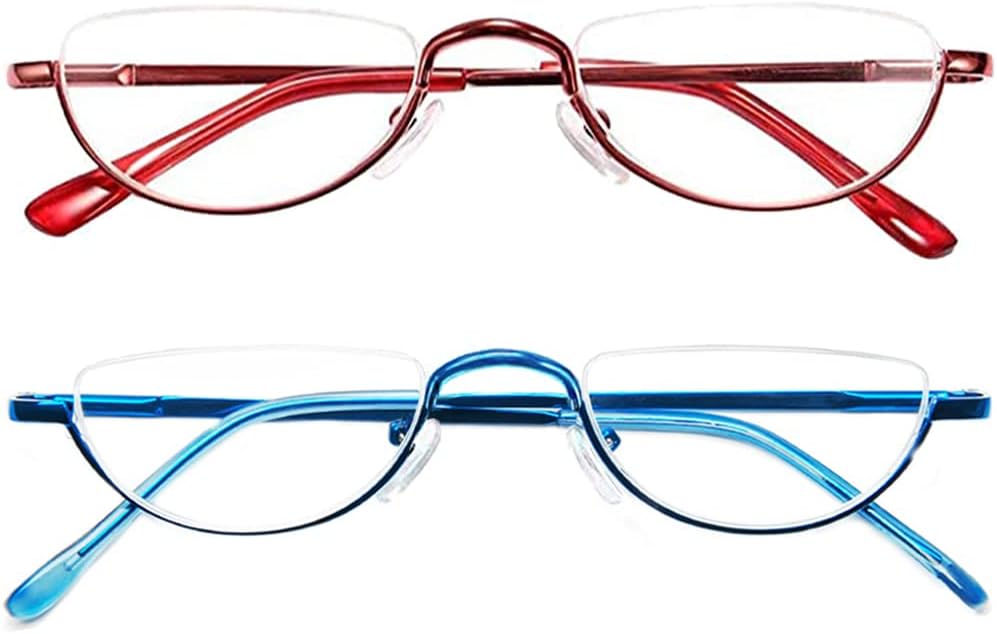 REAVEE Paquete de 2 lentes de lectura retro de diseño medio marco, para mujeres y hombres, bisagra de resorte para lectores de media luna, elegantes