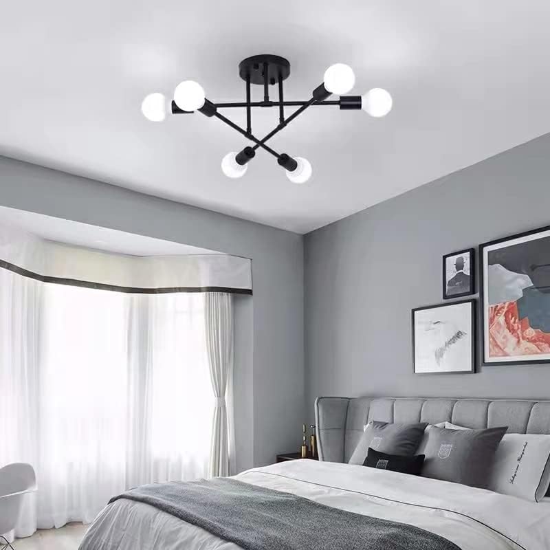 Lámpara de techo semiempotrada, moderna lámpara Sputnik con 6 luces, lámpara de techo Sputnik moderna con base de bombilla E26, accesorios de