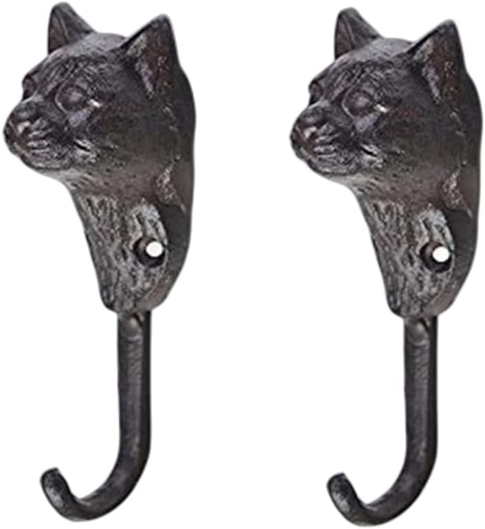 Kassbest Ganchos de pared creativos retro con forma de cabeza de gato, ganchos de hierro fundido, ganchos para abrigos, ganchos para sombreros,