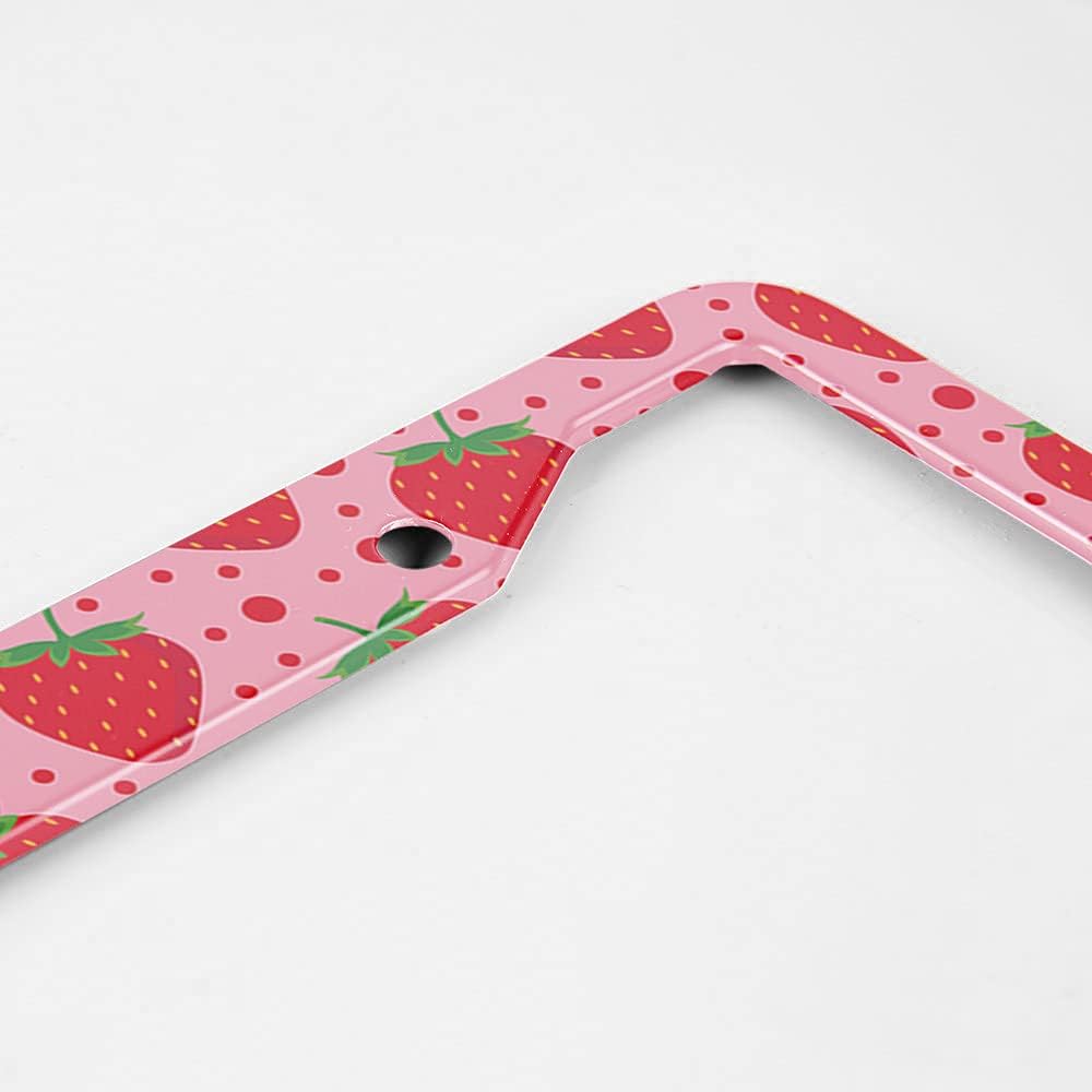 Beabes Lindo patrón de fresa fruta rosa soporte para placa de matrícula lunares marco rojo cubierta de placa de matrícula accesorios de coche 2