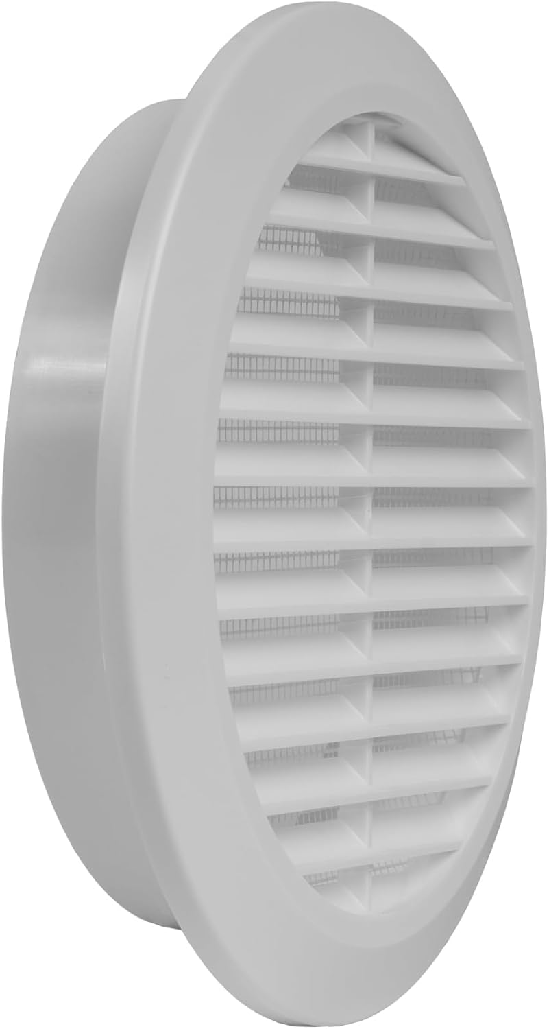 Ventilación redonda de plástico blanco de 6 pulgadas – Rejilla de ventilación de aire – Cubierta de rejilla – Malla de pantalla integrada – Cubierta