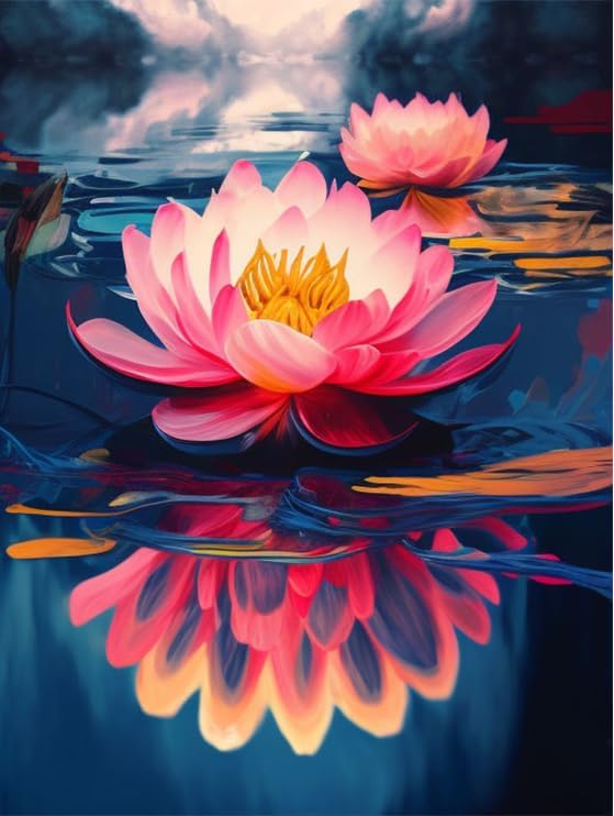 Lotus On The Water – Impresionantes kits de pintura de diamantes de imitación para adultos, 5D DIY redondo, punto de cruz, bordado de diamantes de