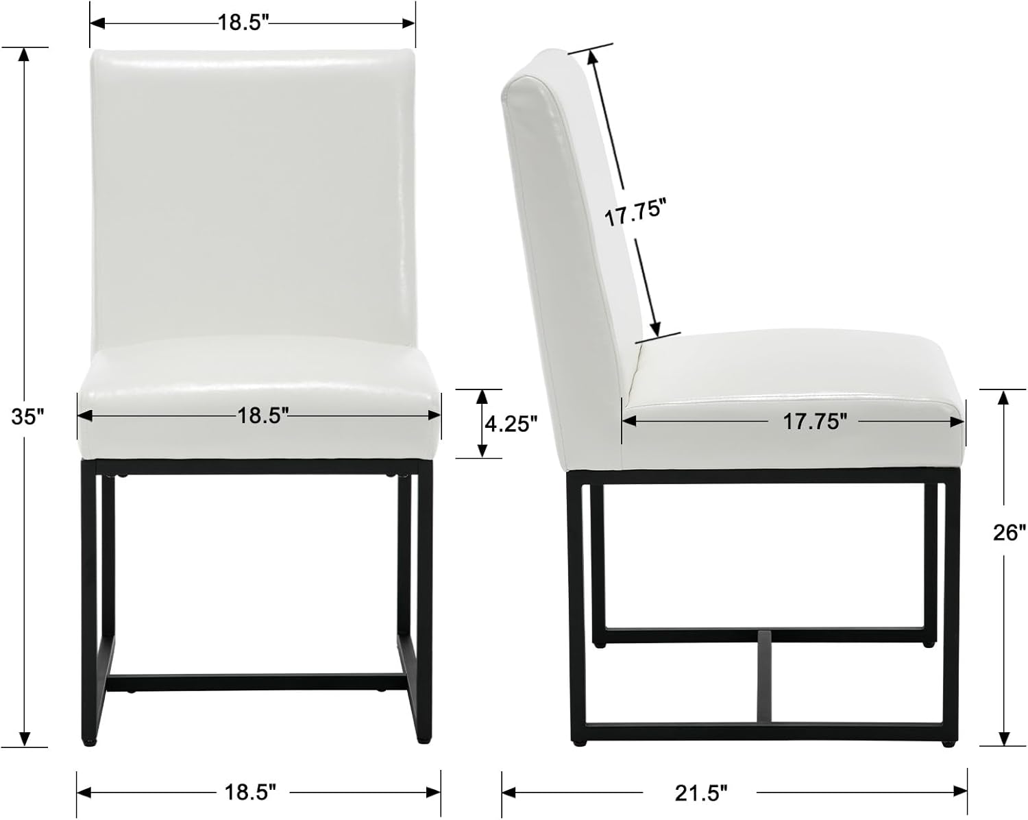 Wahson Set of 2 Upholstered Dining Chair, Faux Leather Mid Century Modern Kitchen Leather Chair Armless for Dining Room, with Black Finish Metal