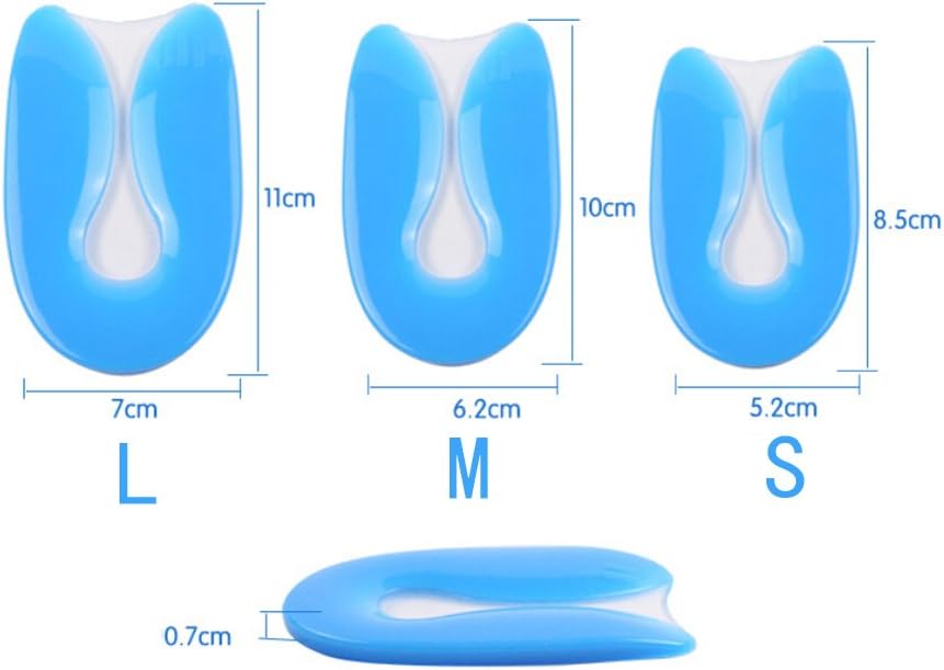 Almohadilla de talón en forma de U de gel de silicona para fascitis plantar, corrección de remisión, almohadilla de talón en forma de U S, M