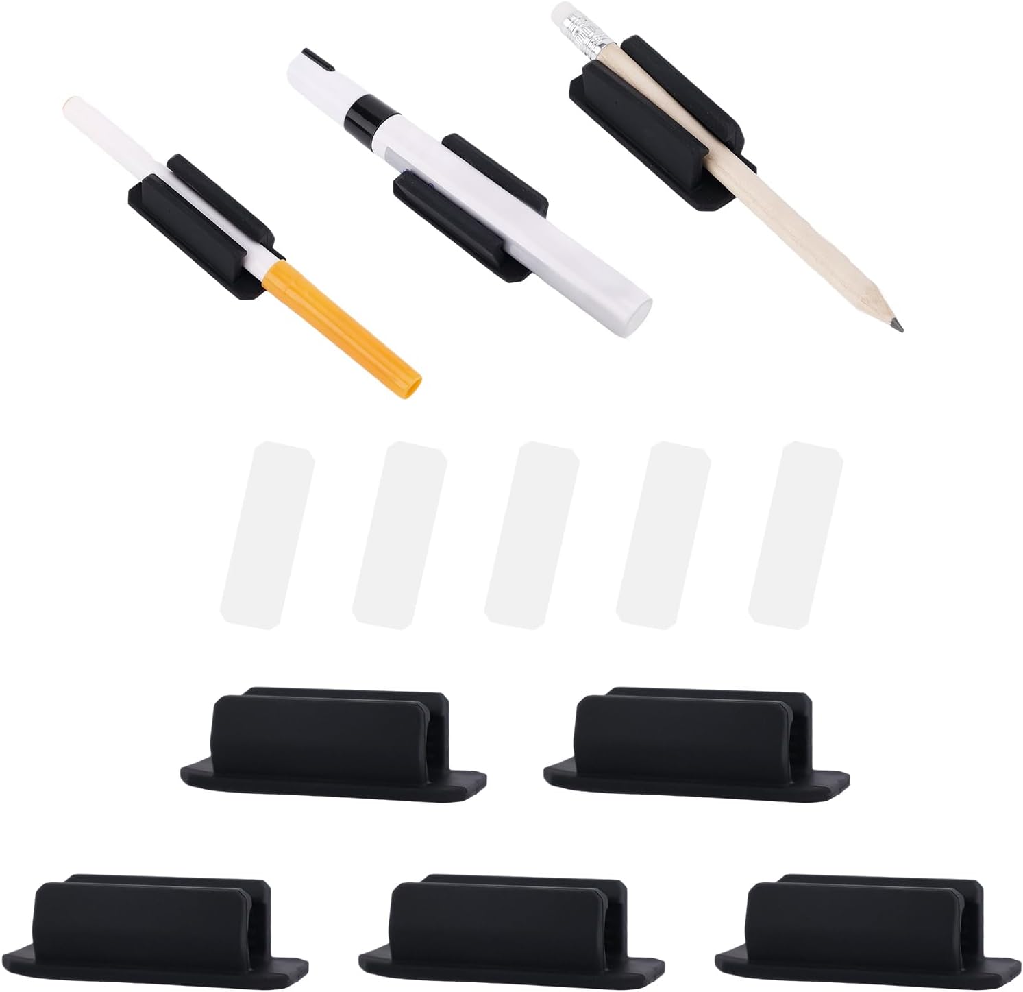 5 soportes de silicona para bolígrafos, clip para bolígrafo con 5 almohadillas adhesivas adicionales, soporte adhesivo de silicona para bolígrafos,