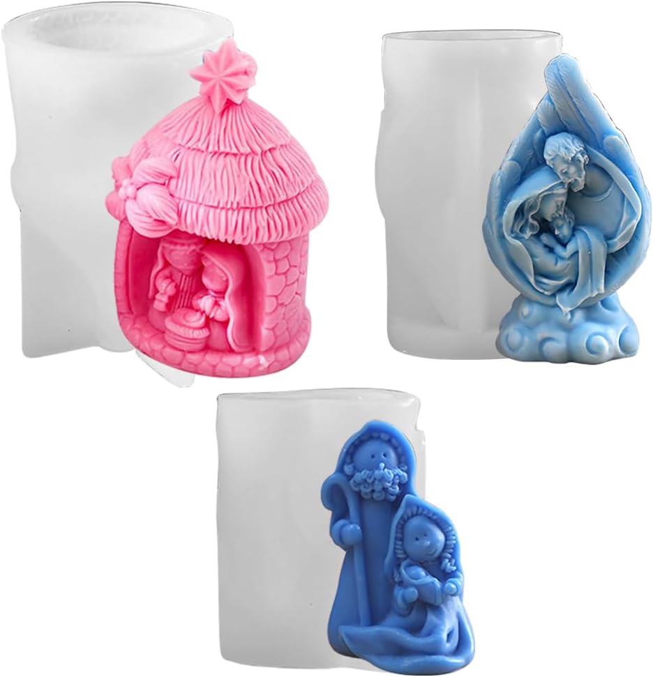 Molde de silicona religioso de Jesús Natividad de la Santa Familia para suministros de fabricación de velas, molde de vela de Jesús Virgen María,