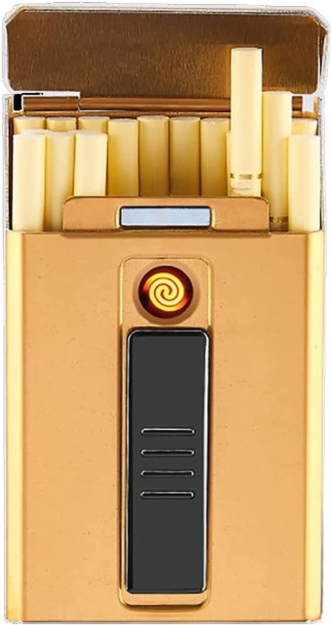 Estuche de cigarrillos 2 en 1 con encendedor eléctrico recargable por USB, paquete de 20 cigarrillos de 3.93 pulgadas, con encendedores sin llama a