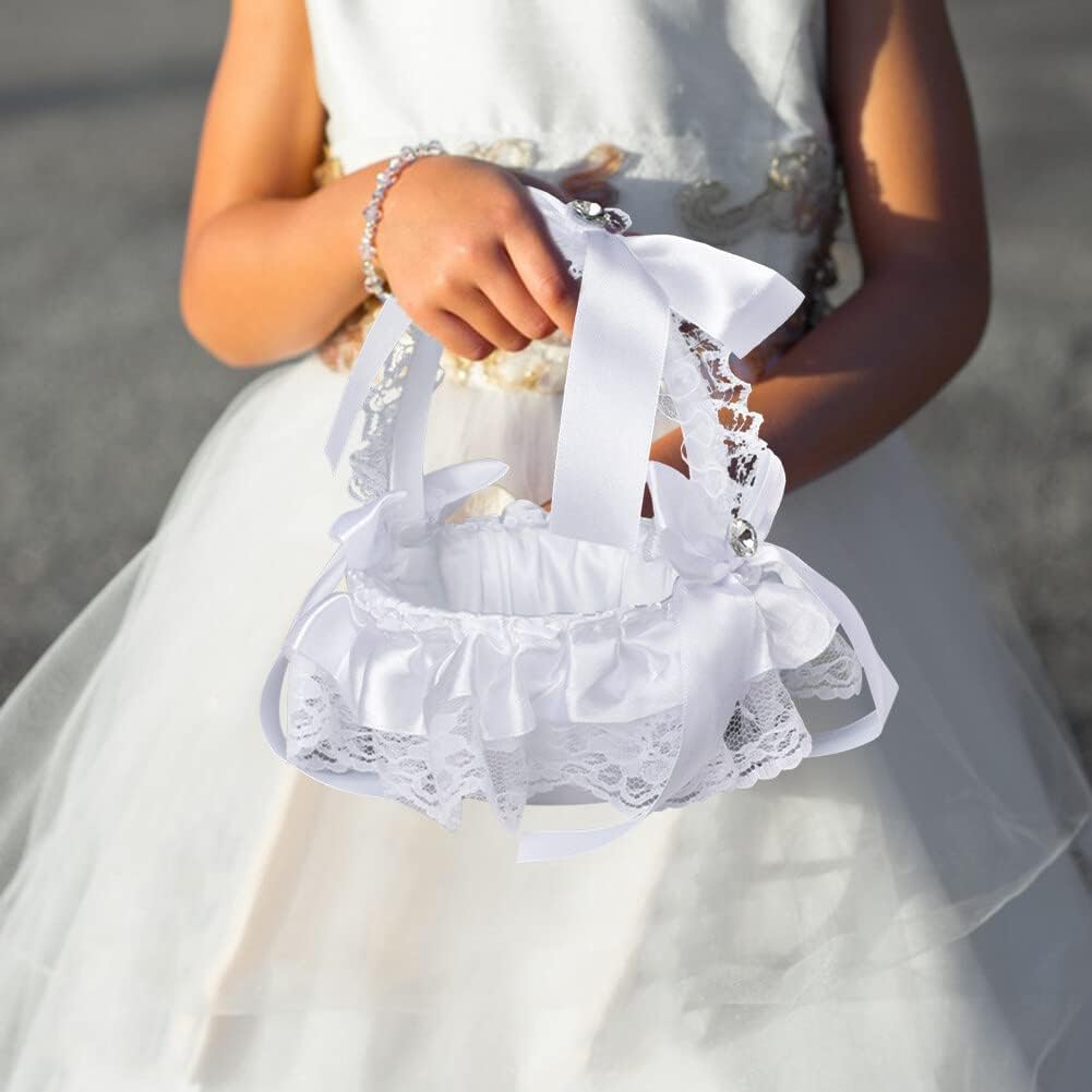 ikasus 2 cestas para niña de flores, cesta de flores de boda, cesta de boda de encaje rústico occidental, cesta de pétalos románticos dulces, cesta