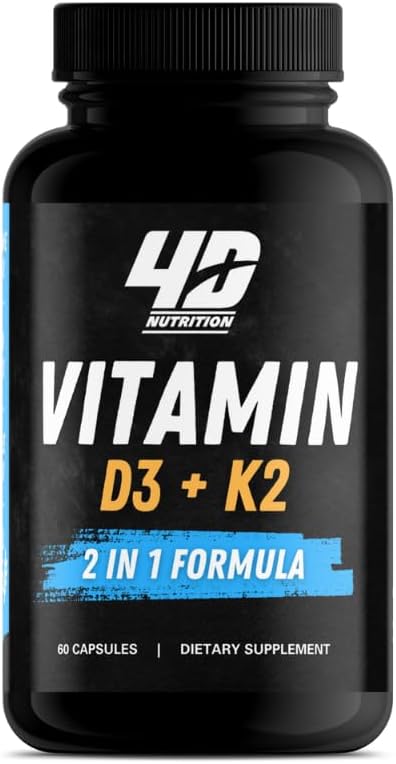 Vitamina D3 + K2  Vegana D3 5000iu (125 mcg) y vitamina K2 como MK7 para la salud inmunológica y ósea  Certificado vegano, sin gluten y soja, 60