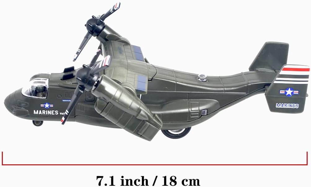 Ailejia Avión de metal MV-22 Militar Osprey Transporte Helicóptero Juguete Cargo Avión Modelo Avión Ejército con Juguetes de combate de tracción