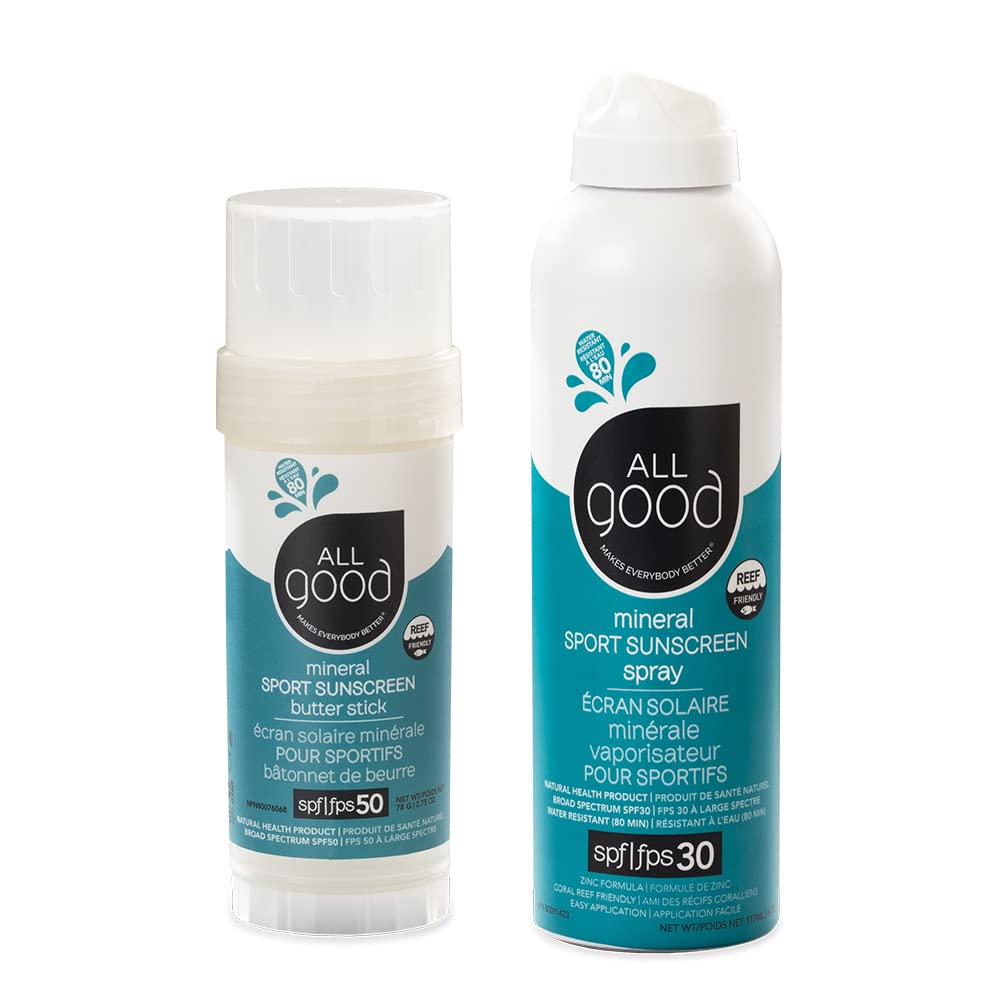 All Good Sport – Protector solar facial y corporal de amplio espectro, resistente al agua, apto para arrecifes de coral, protector solar 30 SPF y