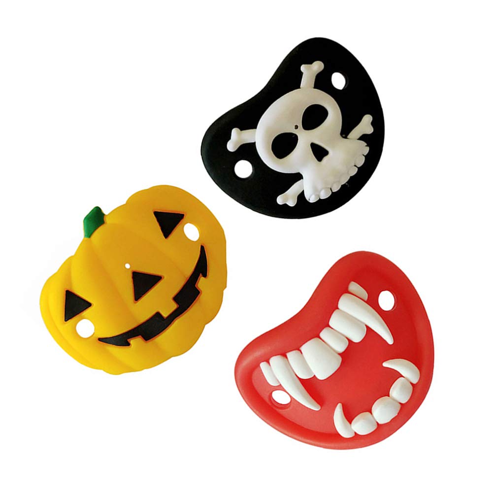 Kisangel Chupetes divertidos de calabaza y esqueleto, vampiros, colmillos en forma de chupón, chupón para bebé, chupón para fiesta de Halloween