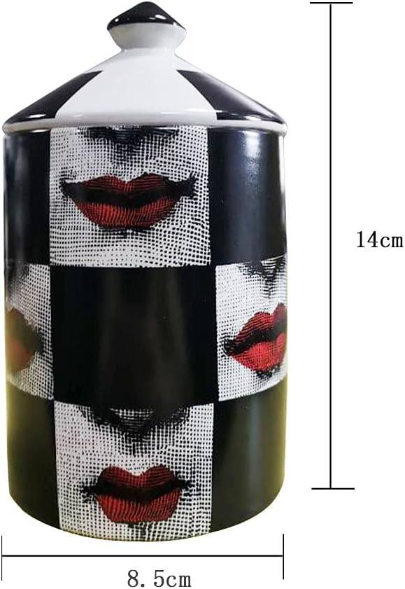 Tarro de vela de aromaterapia con diseño de labios rojos a cuadros, botella decorativa, hisopo de algodón, caja vacía con tapa, diseño clásico de