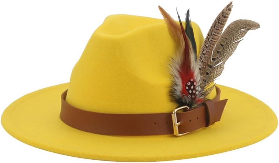 Moda Chic Fedoras Invierno Otoño Sombrero Mujeres Hombres Fieltro Ala Ancha Pluma Casual Jazz Cap