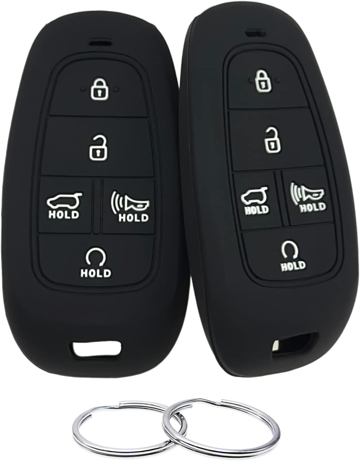 Funda de goma de silicona para llavero compatible con (5 botones) 2019-2023 Hyundai Sonata Sanata Fe Tucson Palisade (negro negro)