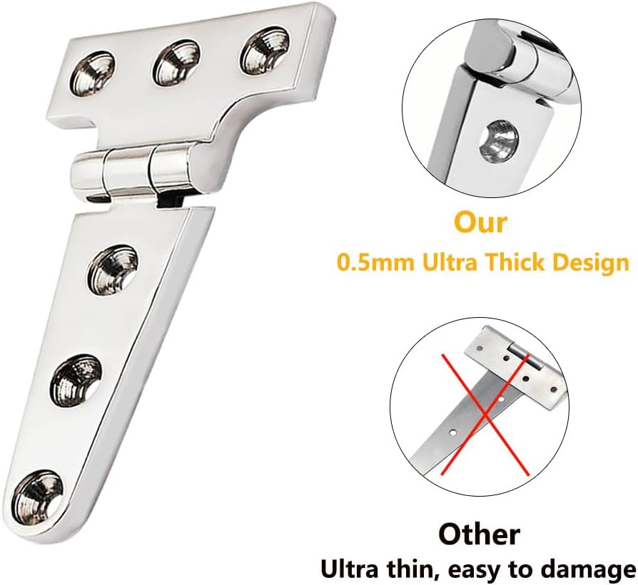 Plowatxi Bisagra de fundición de barco en forma de T, acero inoxidable 316, bisagra de puerta de hardware marino resistente para lancha, yate, 4 x 2