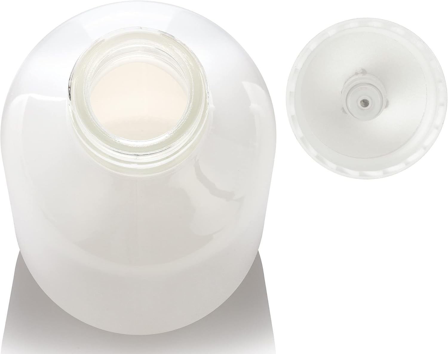 JUVITUS Botella redonda Boston de vidrio blanco brillante de 4 onzas  4.1 fl oz con bomba de tratamiento blanca, sin BPA, contenedores de