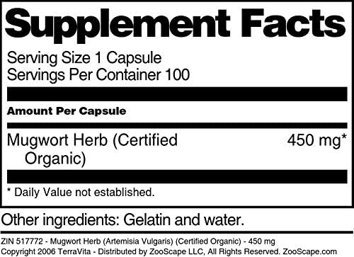 Hierba Artemisia Vulgaris (Orgánica Certificada) – 450 mg (100 Cápsulas, ZIN 517772) – Paquete de 2