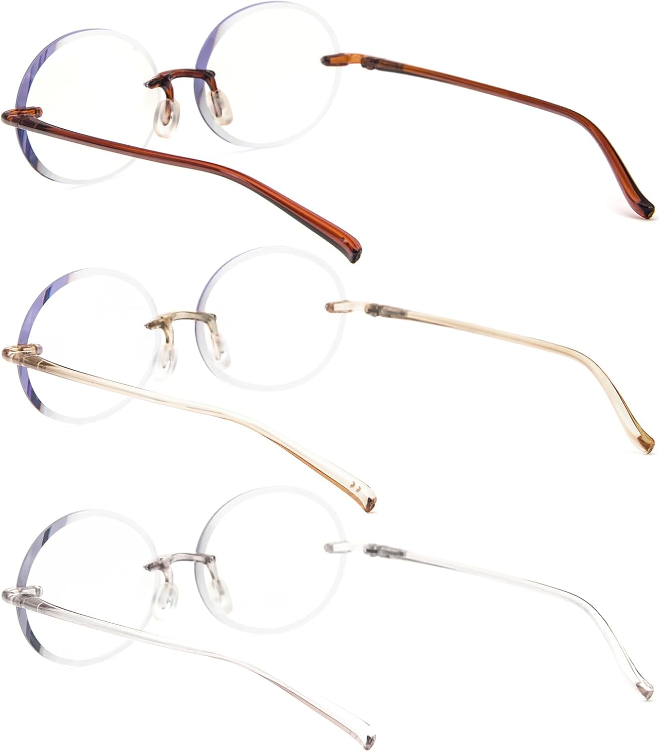 KoKoBin Paquete de 3 lentes de lectura redondos sin marco, bloqueo de luz azul para hombres y mujeres
