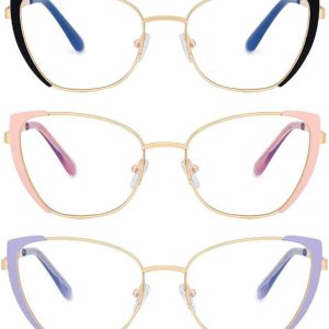 Paquete de 3 gafas de lectura progresivas con montura de metal, ojo de gato, multienfoque, para mujer, con bloqueo de luz azul, con estilo Paquete de 3 gafas de lectura progresivas con montura de metal, ojo de gato, multienfoque, para mujer, con bloqueo de luz azul, con estilo