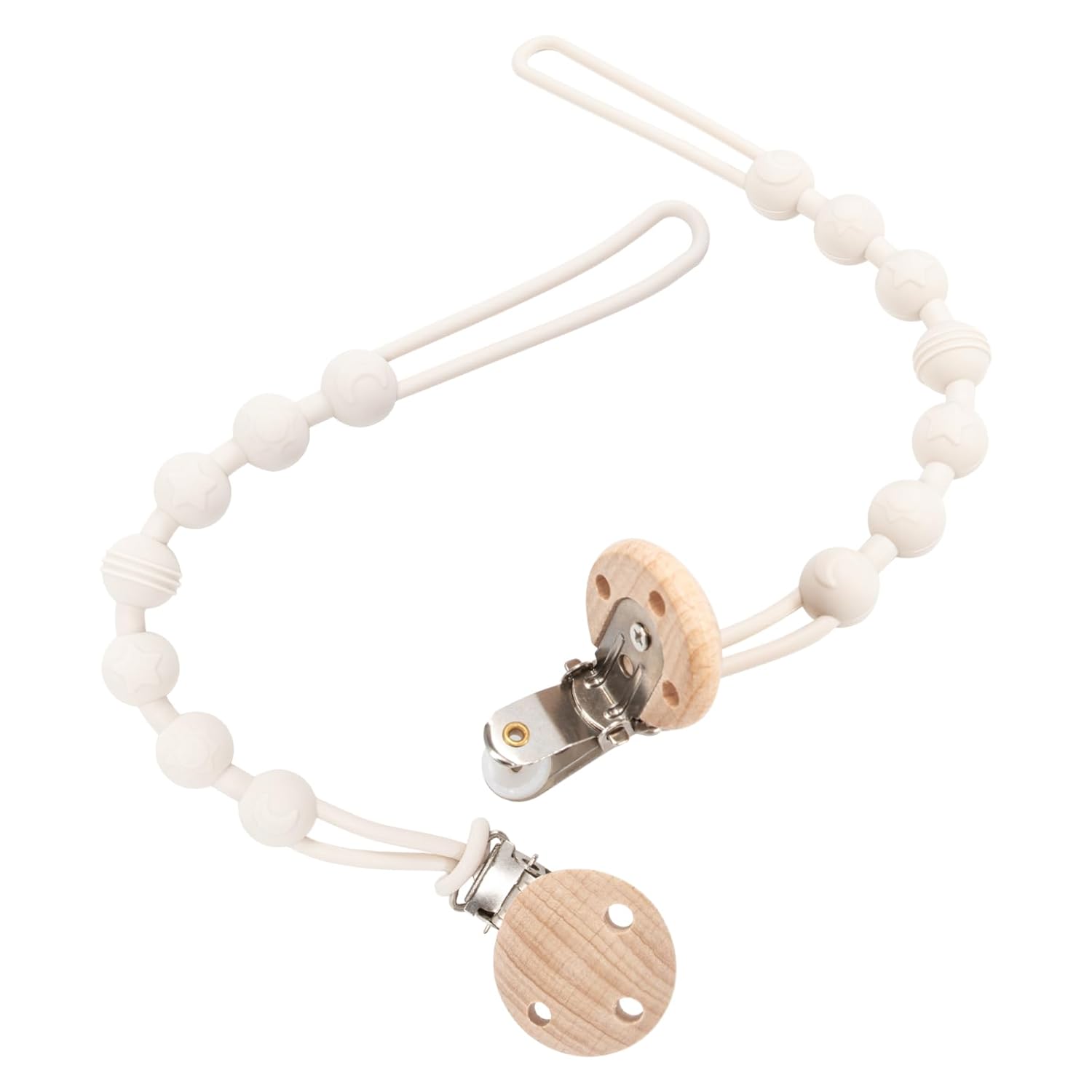 Clip para chupete, paquete de 2 clips de silicona para chupete con diseño de madera, clip de soporte para chupete para bebé niño y niña (blanco)