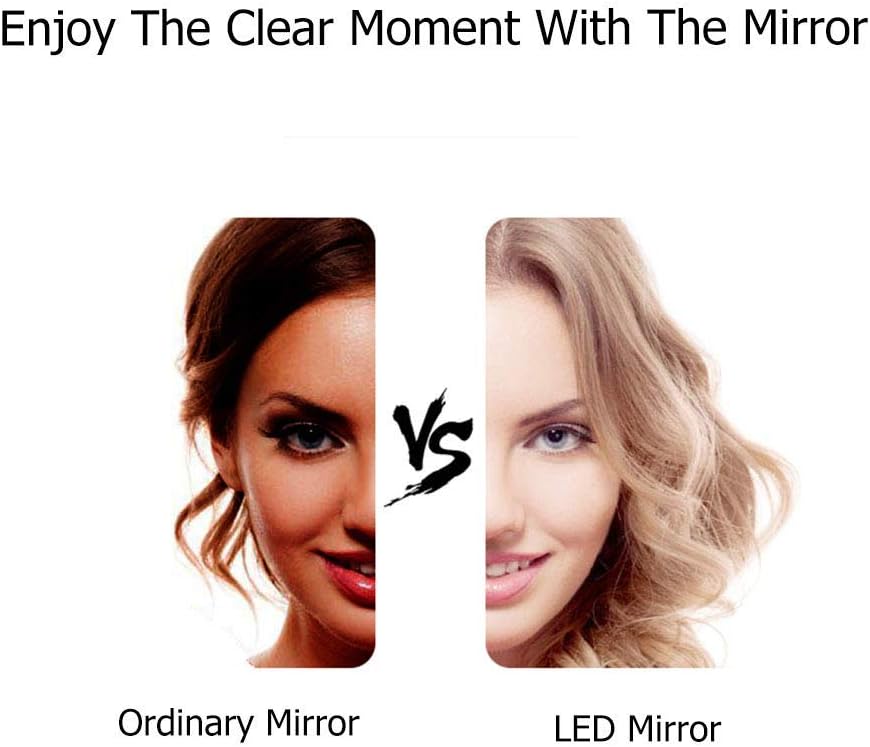 FORTTS Espejo de maquillaje montado en la pared de 8 pulgadas, espejo de maquillaje con luces LED, pantalla táctil, de un solo lado, giratorio de