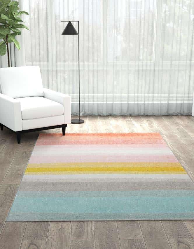 Unique Loom Whimsy Kids Collection – Alfombra de área con diseño de arcoíris abstracto pastel (3 pies 11 pulgadas x 5 pies 11 pulgadas, rectangular,