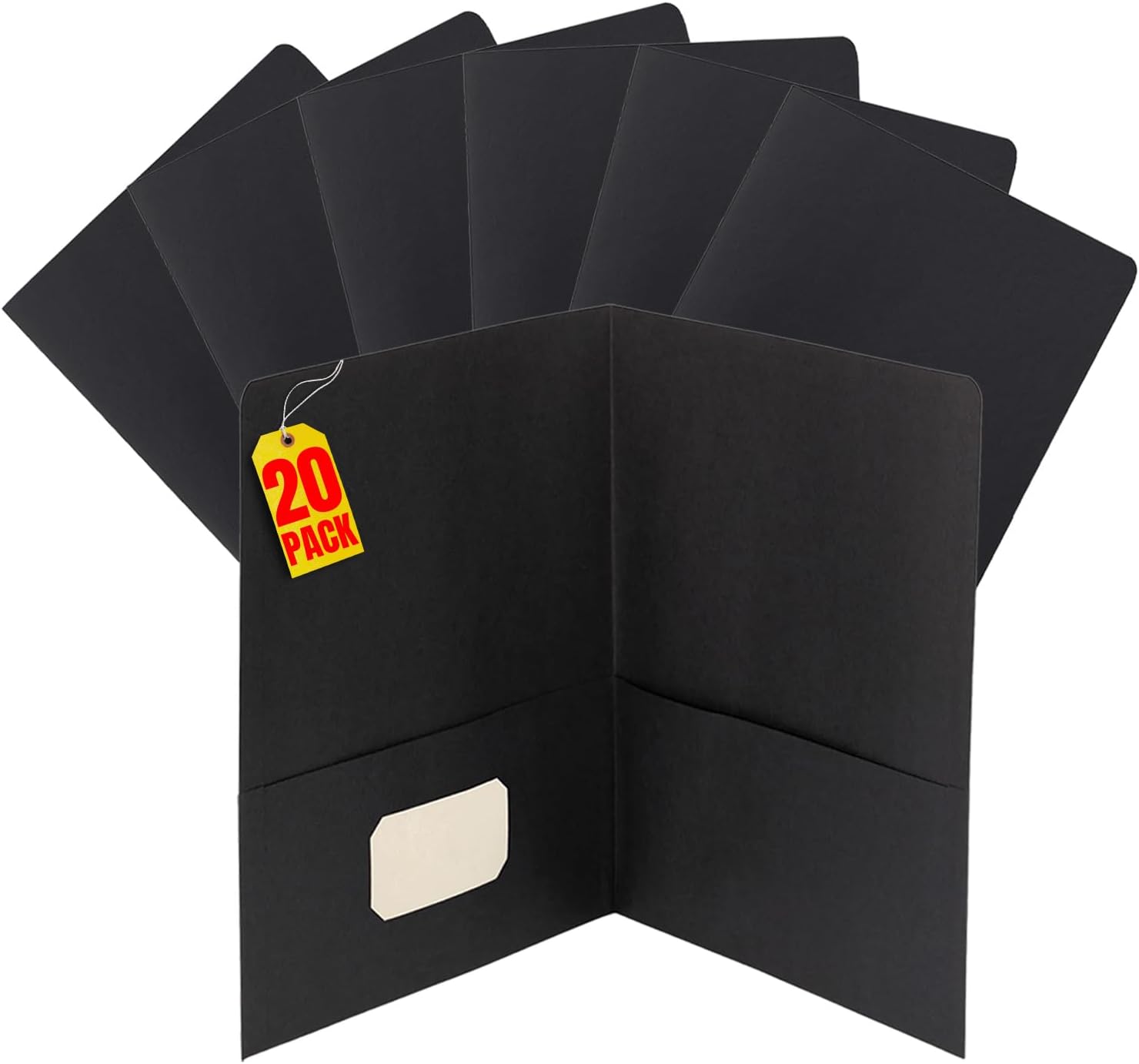 1InTheOffice Carpetas de 2 bolsillos, carpetas de dos bolsillos con bolsillos, carpetas de presentación, tamaño carta, negro, (paquete de 20)