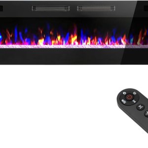 Sophia & William Chimenea eléctrica de 72 pulgadas montada en la pared y empotrada, calentador eléctrico ultrafino de 3.86 pulgadas con control Sophia & William Chimenea eléctrica de 72 pulgadas montada en la pared y empotrada, calentador eléctrico ultrafino de 3.86 pulgadas con control