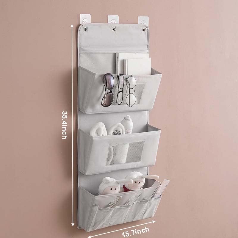 Organizador colgante para colgar sobre la puerta de baño con 2 bolsillos transparentes, organizador de almacenamiento detrás de la puerta,