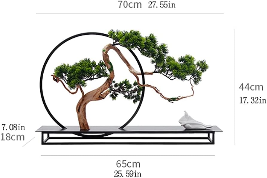 Bonsái artificial estilo chino árboles artificiales bienvenidos árboles de pino marcos de metal, figuras de cerámica, decoración de sala de estar y