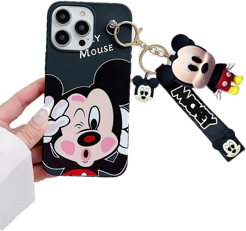 iFiLOVE Funda para iPhone 13 Pro Max de Mickey Mouse con correa colgante de dije, para niñas, niños, mujeres, niños, pulsera de personajes de