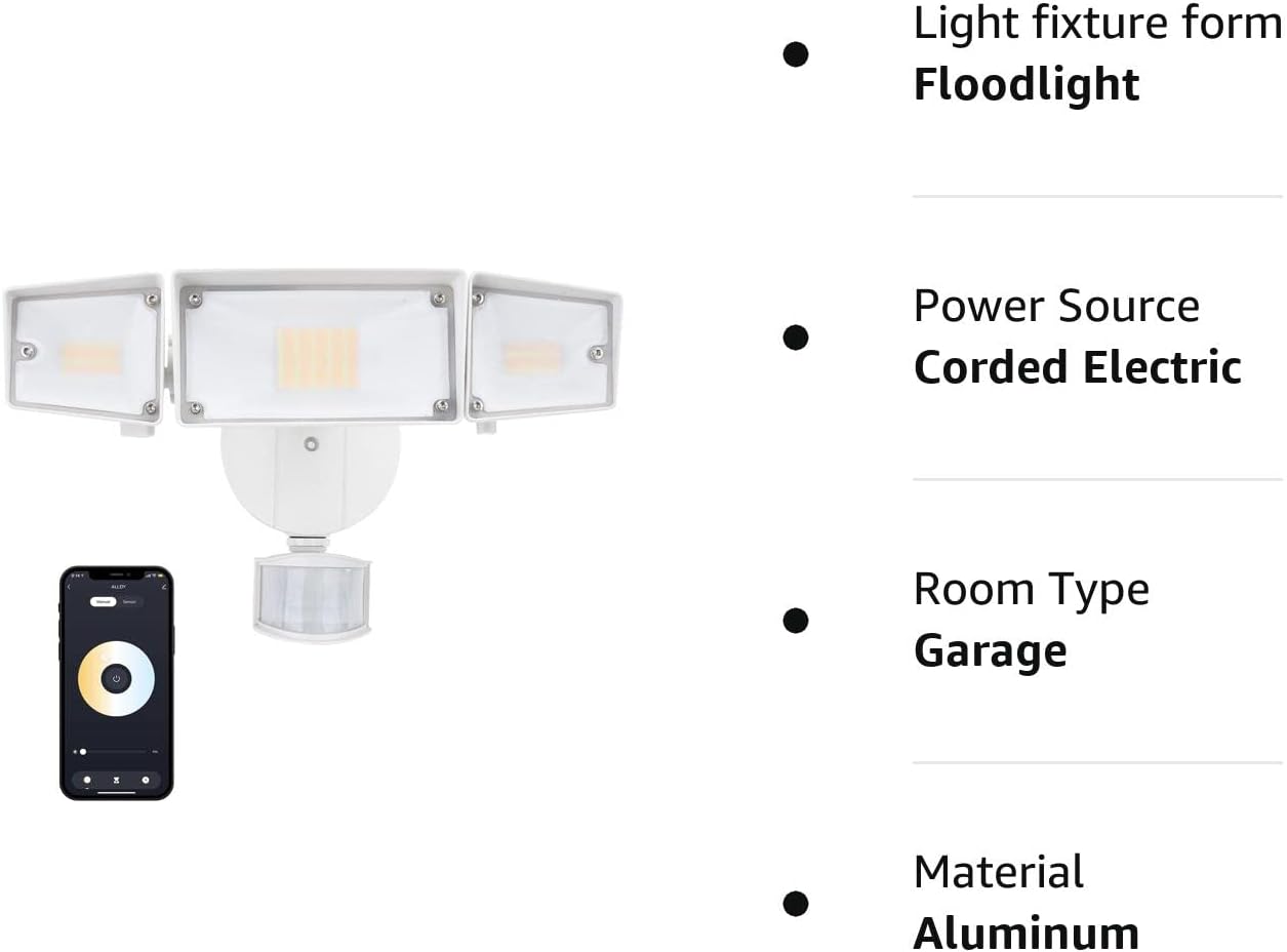 UME Luz de seguridad LED inteligente de 64 W para exteriores, sintonizable, blanco, 2700-6500 K, 5000 lm, sensor de movimiento de 3 cabezales, luz