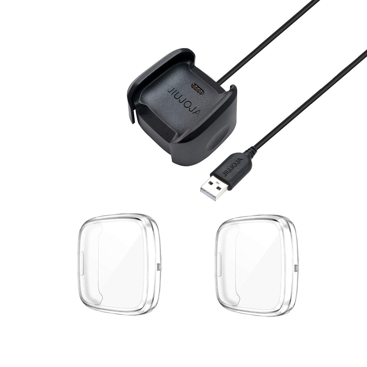 Base de carga de repuesto compatible con cargador Fitbit Versa 2, cable de soporte de base de carga y 2 fundas protectoras de pantalla de cubierta