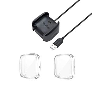 Base de carga de repuesto compatible con cargador Fitbit Versa 2, cable de soporte de base de carga y 2 fundas protectoras de pantalla de cubierta Base de carga de repuesto compatible con cargador Fitbit Versa 2, cable de soporte de base de carga y 2 fundas protectoras de pantalla de cubierta