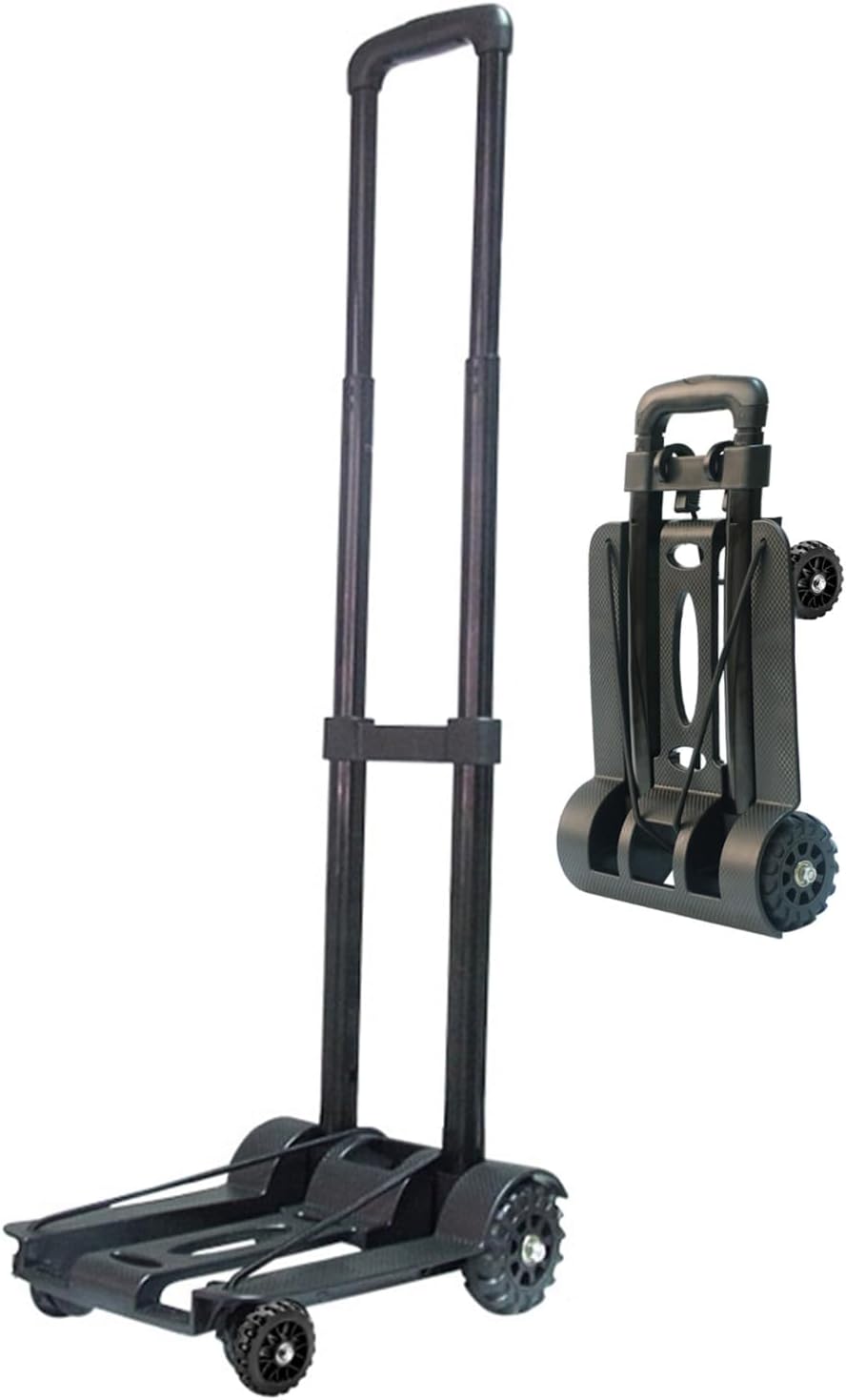 Carro de mano plegable ligero de 4 ruedas, capacidad resistente de 155 libras, carrito de equipaje compacto y portátil para viajes, oficina, compras