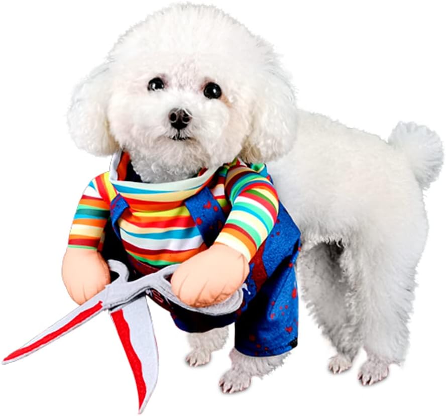 DELIFUR Disfraz de perro de muñeca estilo tijeras de Halloween para gato, cachorro y perro de tamaño mediano, muñeca ajustable para mascotas, ropa