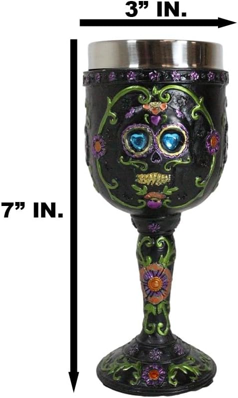 Ebros Día de los Muertos Osario Boda Calavera de Azúcar Negro Copa de Vino 7oz Cáliz Como Cocina Decorativo Fiesta de Halloween Centro de mesa
