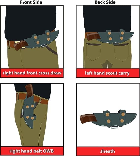 GCS – Cuchillo de caza táctico de acero hecho a mano D2 con funda de cuero y mango de espiga completa diseñado para caza y campamento y EDC GCS 762