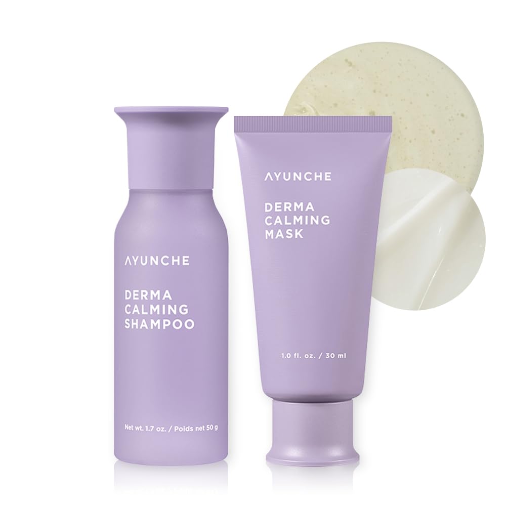 AYUNCHE Derma – Champú calmante de 1.76 onzas + máscara calmante Derma para el cabello de 1 onza para cuero cabelludo seco y sensible  Cuidado