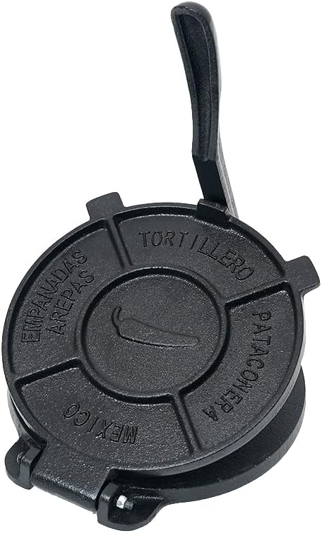 COOKAMP Prensa de tortilla de hierro fundido de 8 pulgadas, fabricante de tortillas, pataconera de tortillera resistente, prensa de tortilla de